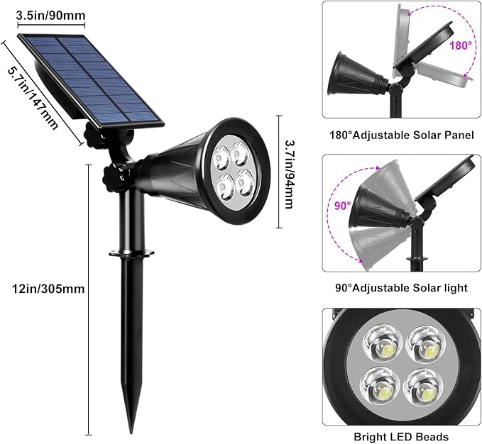 T-SUN LED Solar Spotlights, Waterproof Outdoor Security Landscape Lamps - Image 4
