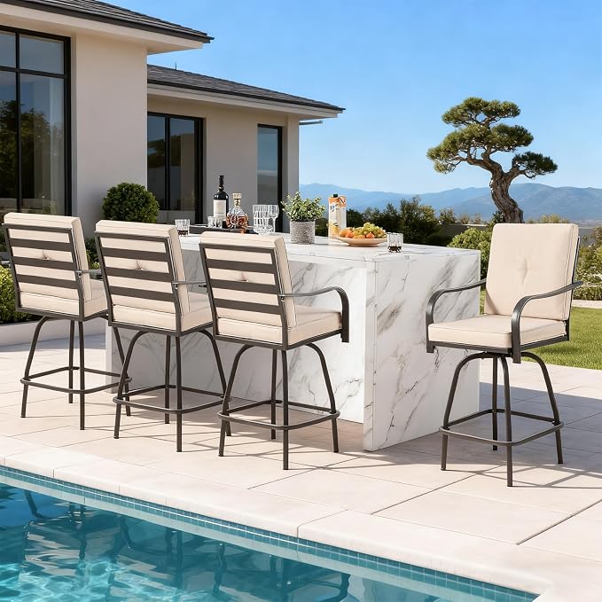 Outdoor Swivel Bar Stools Set of 4, Bar Height Patio Chairs - Image 6