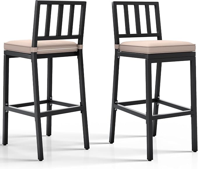 YITAHOME Outdoor Bar Stools Set of 2, Cushioned Metal Outdoor Bar Stools by YITAHOME