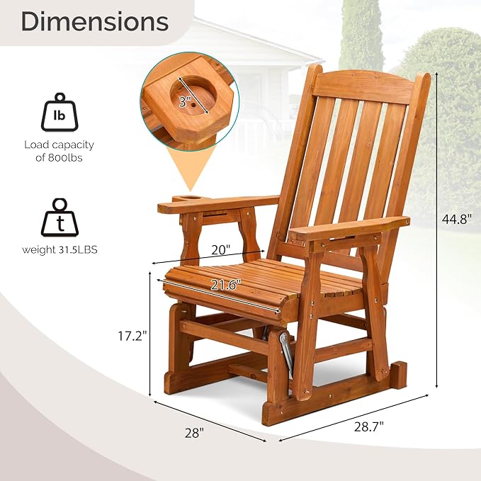 VINGLI Outdoor Glider Chair Wood Patio Glider - Image 3