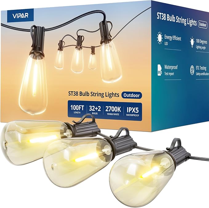 VIPAR LED Outdoor String Lights, 100FT Patio Lights by VIPAR