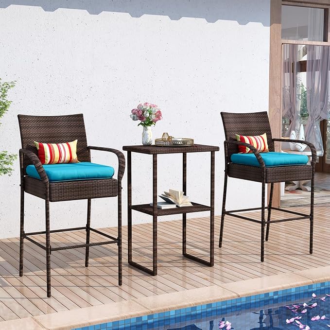 Sundale Outdoor Wicker Bar Stool Set of 4, Patio Counter Height Pub Chair - Image 7