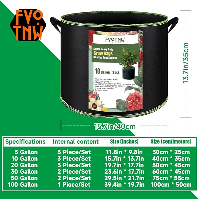 3-Pack 10 Gallon Plant Grow Bags, Thickened Nonwoven Fabric Pots - Image 3
