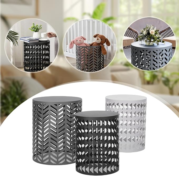 Nesting Outdoor Side Table, Small Round Metal Coffee Tables Set of 3, Stacking - Image 4
