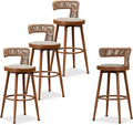 PURPLE LEAF Outdoor Swivel Bar Height Stools Set of 4 Metal Modern Wicker Bar by PURPLELEAF