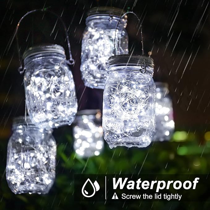 Mlambert Mason Jar Solar Lights 30 LEDs, 6 Pack Hanging Solar Lanterns Outdoor - Image 2