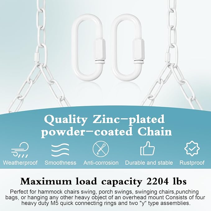 Heavy Duty Porch Swing Hanging Chain Kit 1500 Lbs Capacity, 4 Quick Links & 2 - Image 4