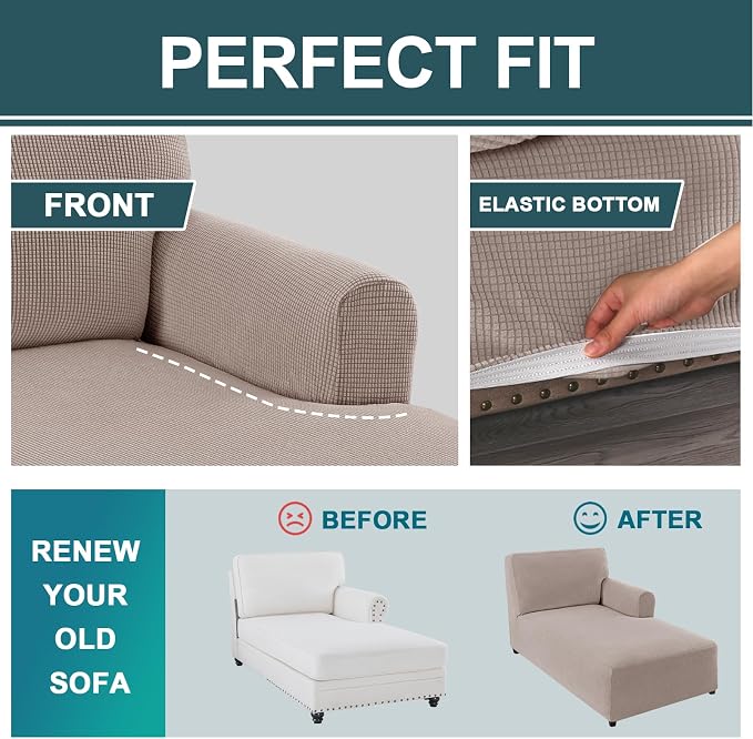 FantasDecor Right Chaise Lounge Cover Stretch Chair Lattice Slipcover - Image 5