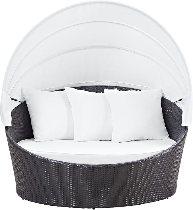 Modway Convene Wicker Rattan Outdoor Patio Retractable Canopy Round Poolside - Image 6