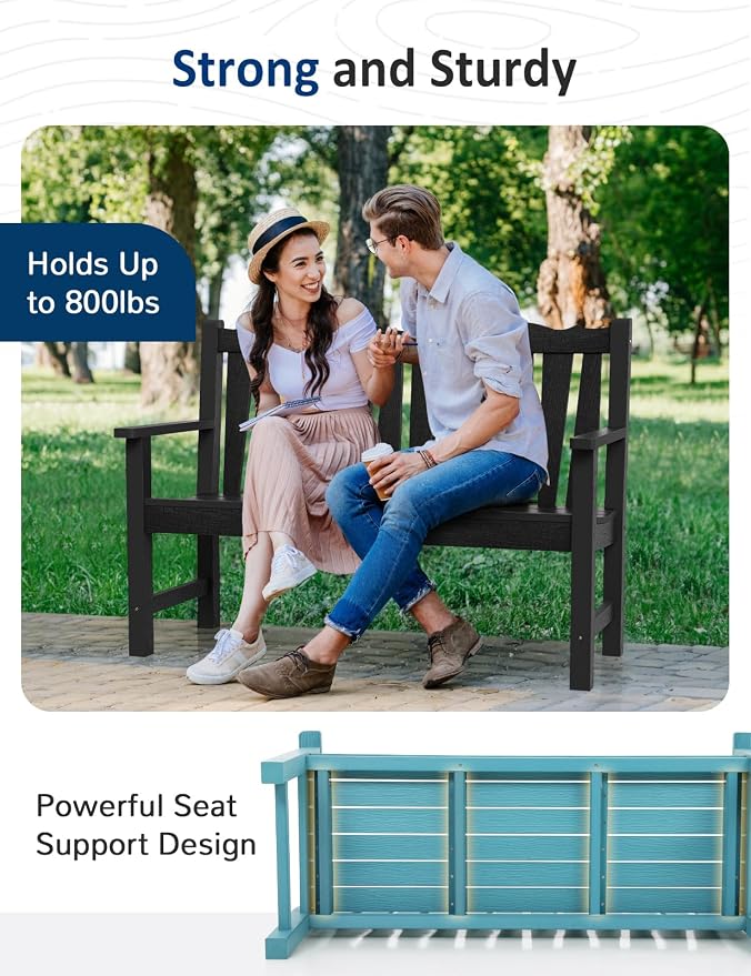 Outdoor Bench Set of 2, Weatherproof Garden Benches - Image 5