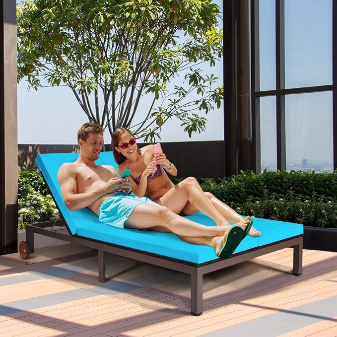 COSTWAY 2-Person Patio Rattan Lounge Chair Chaise Recliner Adjustable Cushion - Image 5