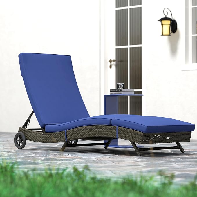 Outsunny Wicker Chaise Lounge Chair Outdoor - Image 8