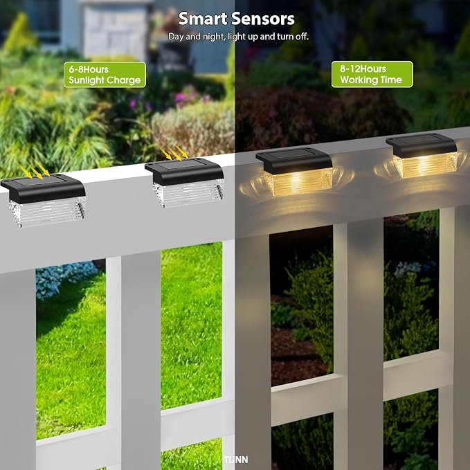 TIJNN Solar Deck Lights, Outdoor Lighting Solar Fence Light Waterproof Backyard - Image 5