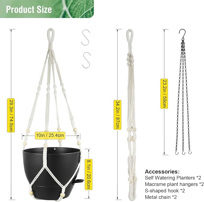 10 inch Self Watering Hanging Planters, 2 Pack Hanging Baskets - Image 3