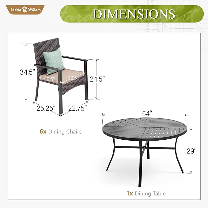 Sophia & William 7 Pieces Round Patio Dining Set - Image 7