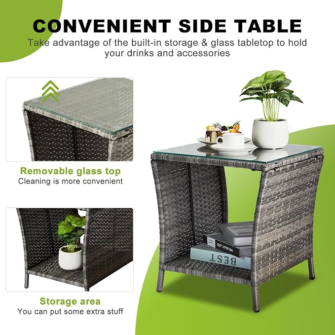 Outvita Outdoor Side Table, Rattan Coffee Table Small End Table - Image 5