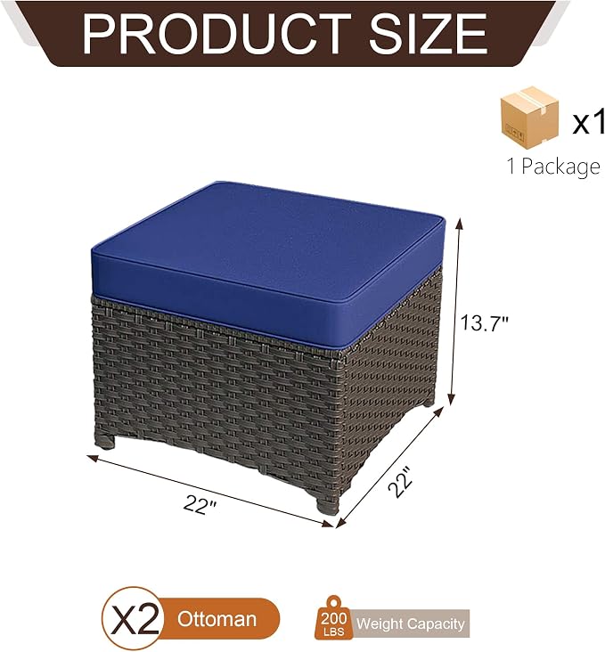 Patio Ottomans Set of 2, Outdoor 22" x 22" PE Wicker Ottoman - Image 4
