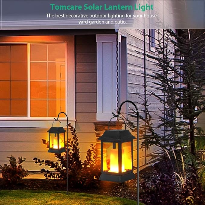 TomCare Solar Lights Metal Flickering Flame Solar Lantern Outdoor Hanging - Image 6