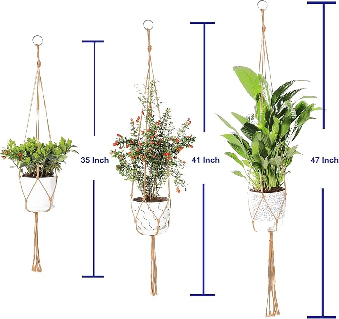 3 Pack Macrame Plant Hanger Indoor, 35 41 47 Inch Handmade Boho Hanging Planter - Image 2