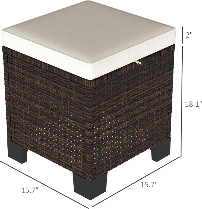 Outsunny 2 Pieces Outdoor Patio Ottomans, All Weather Wicker Outdoor Footstools - Image 3