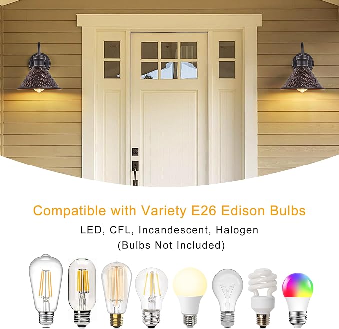 Gooseneck Outdoor Wall Sconce 1-Light E26 Socket Farmhouse Wall Mount Porch & - Image 8