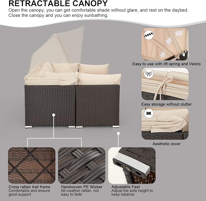 HOMREST 6 Pieces Patio Furniture Sets, Rattan Daybed - Image 3