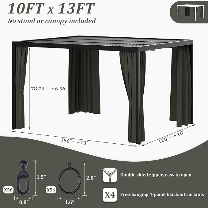 Gazebo Universal Replacement Privacy Curtain, 4-Panels Sidewall Curtains - Image 2
