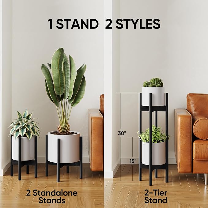 MUDEELA 2 Pack Indoor Plant Stands, 2 Tier Tall Plant Stand 30 inches, Mid - Image 4