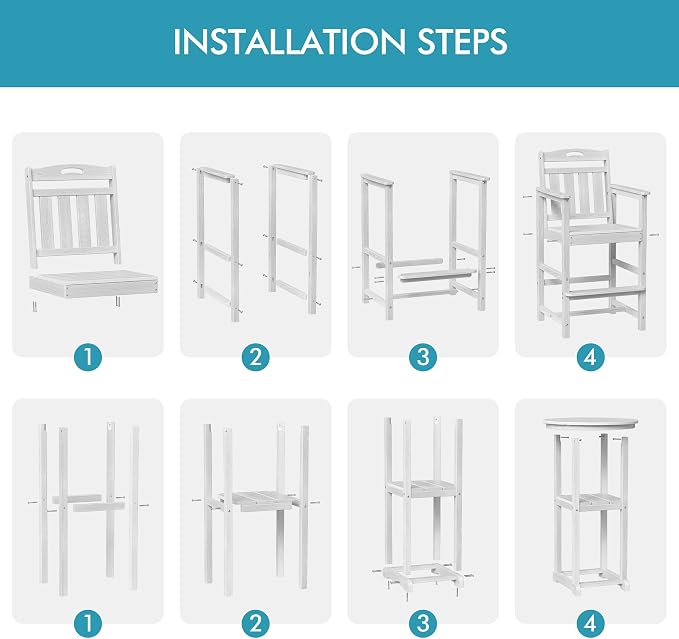 Ciokea 3-Pcs Bistro Table and Chairs, All-Weather Round High Top Bar Table - Image 9
