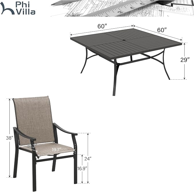 PHI VILLA Patio Dining Set for 8, Extra Large Square Metal Table - Image 7