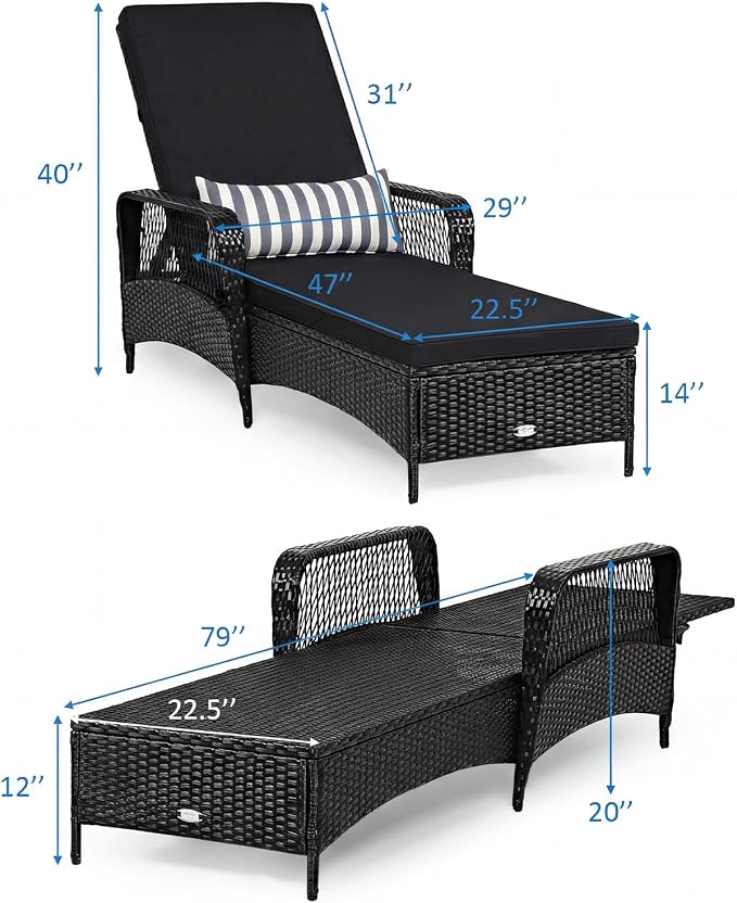 Tangkula Wicker Chaise Lounge Outdoor Set of 2, Patio Rattan Reclining Chaise - Image 3
