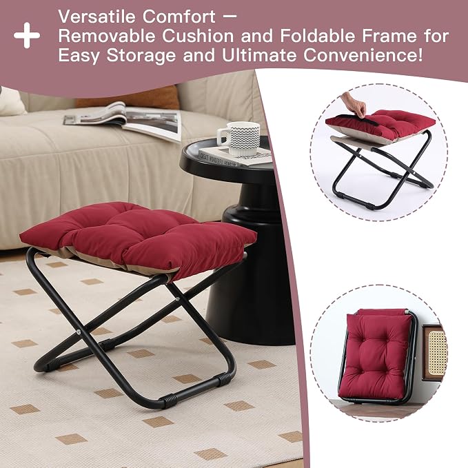 LITA Folding Footrest Stool, Portable Ottoman Foot Rest, Upholstered Small - Image 5
