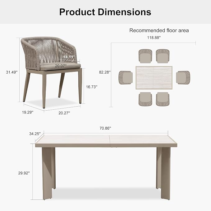 PURPLE LEAF 7 Pieces Outdoor Dining Set Patio Table and Chairs Set Aluminum - Image 9