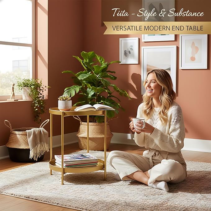 Tiita 2 Pack Round End Table Mental Side Table Nightstand/Small Wood Tables - Image 9