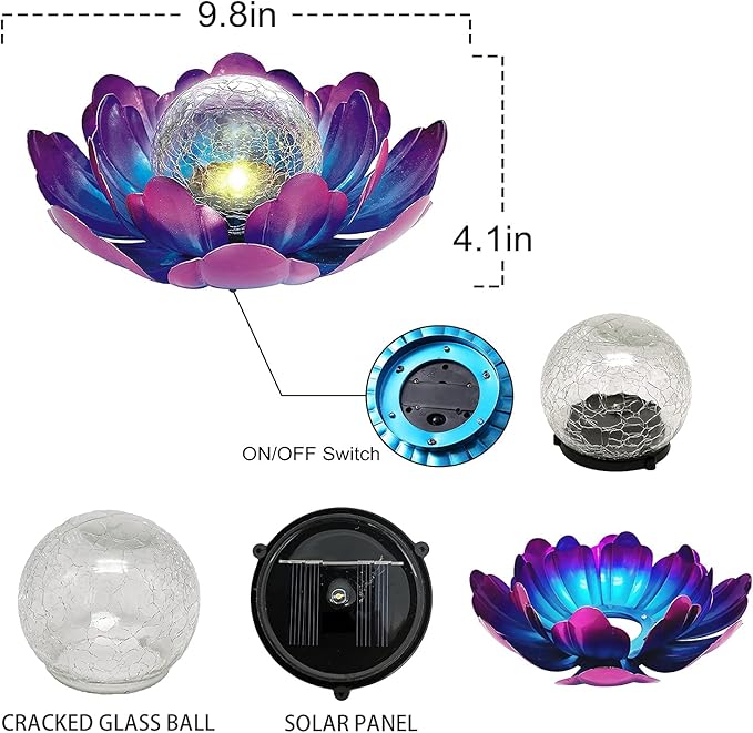 WNP Solar Lotus Flower Light Outdoor Decorations, Solar Powered Outdoor Garden - Image 5
