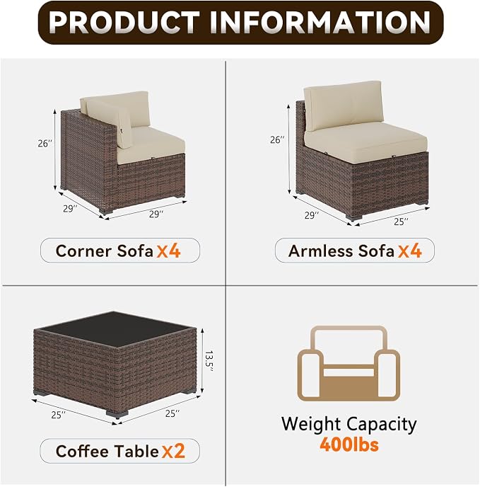 Aoxun Patio Furniture Sets, 10-Piece Outdoor Patio Furniture - Image 2