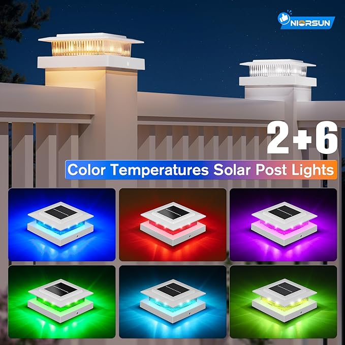 NIORSUN Solar Post Cap Lights Outdoor Waterproof, 4x4 Post Solar Lights RGB - Image 2