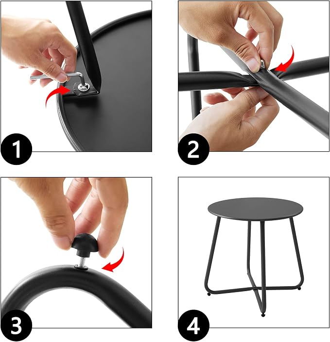 Patio Small Side Table Waterproof Round Metal Steel Weather Resistant Portable - Image 7