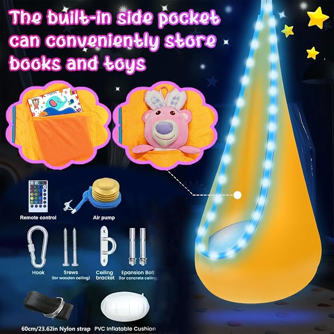Light Up Kids Pod Swing Seat, Upgraded Kids Hanging Hammock - Image 2