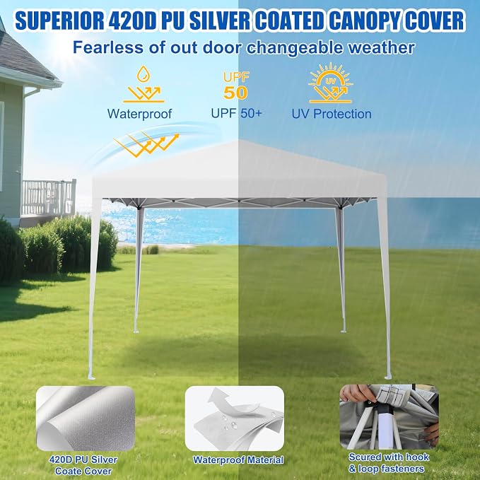 Yesker 10x10 Pop Up Canopy Tent UPF 50+ Waterproof Outdoor Canopy Portable - Image 4