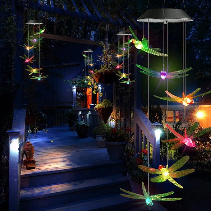 Toodour Solar Wind Chimes Outdoor, Color Changing Solar Lights Dragonfly - Image 2