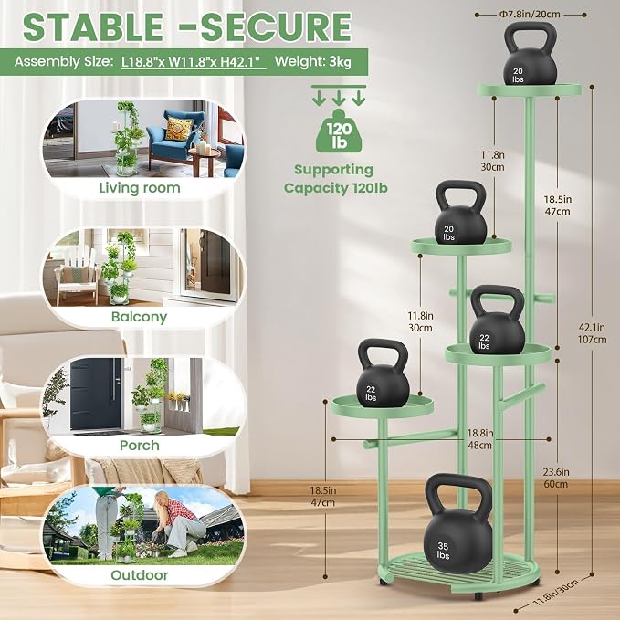 TOSKING 5 Tier Metal Plant Stand Indoor， Plant Shelf, Corner Shelf Flower Pot - Image 3