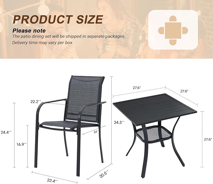 VICLLAX 3 Pieces Patio Outdoor Dining Set - Image 2
