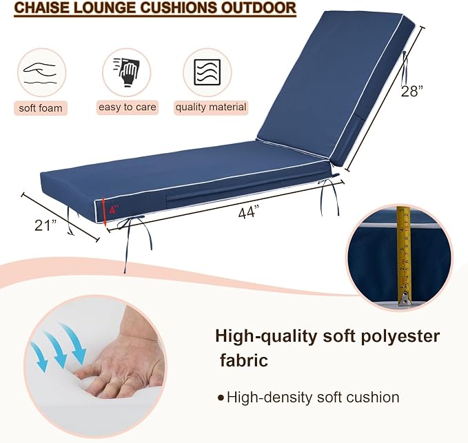 Chaise Lounge Cushions Outdoor Set of 2, Waterproof & Fade Resistant Patio - Image 4