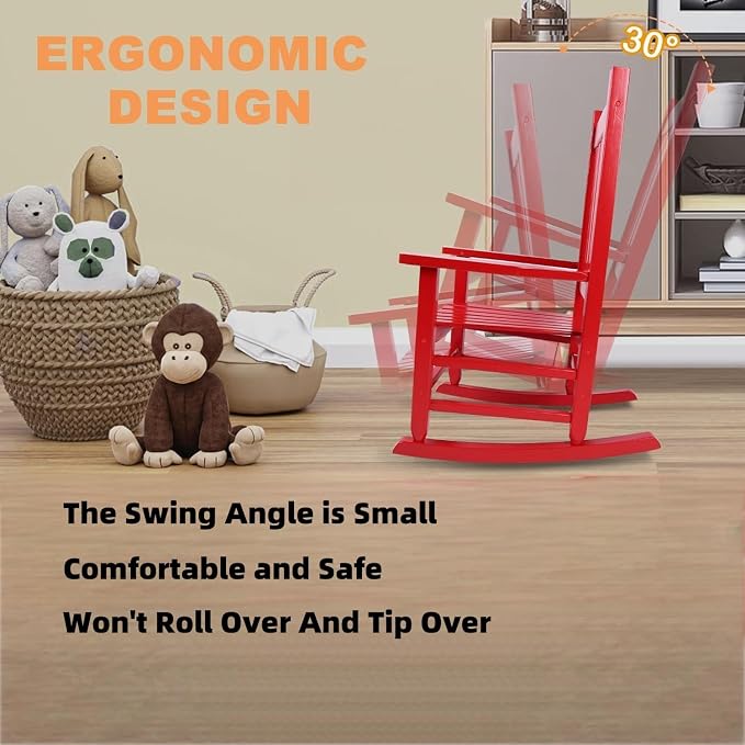 Kids Rocking Chair Set of 2 for Toddlers and Children Comfy Wooden Recliner - Image 5