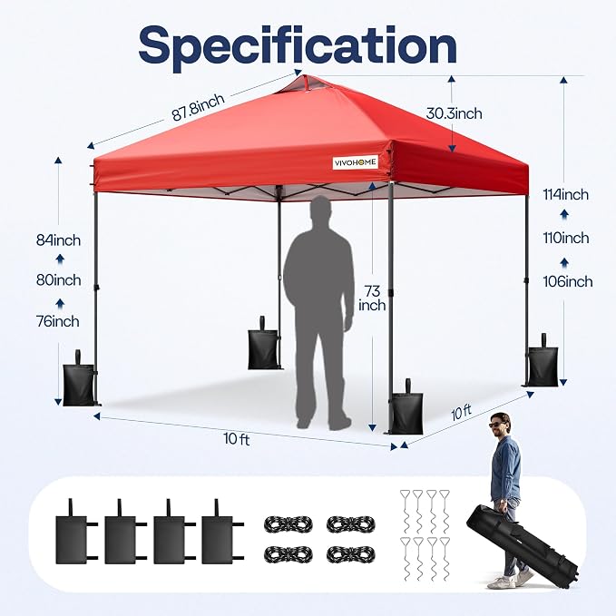 VIVOHOME 10x10ft Pop Up Canopy Tent One Push Setup Outdoor Portable Shelter - Image 7