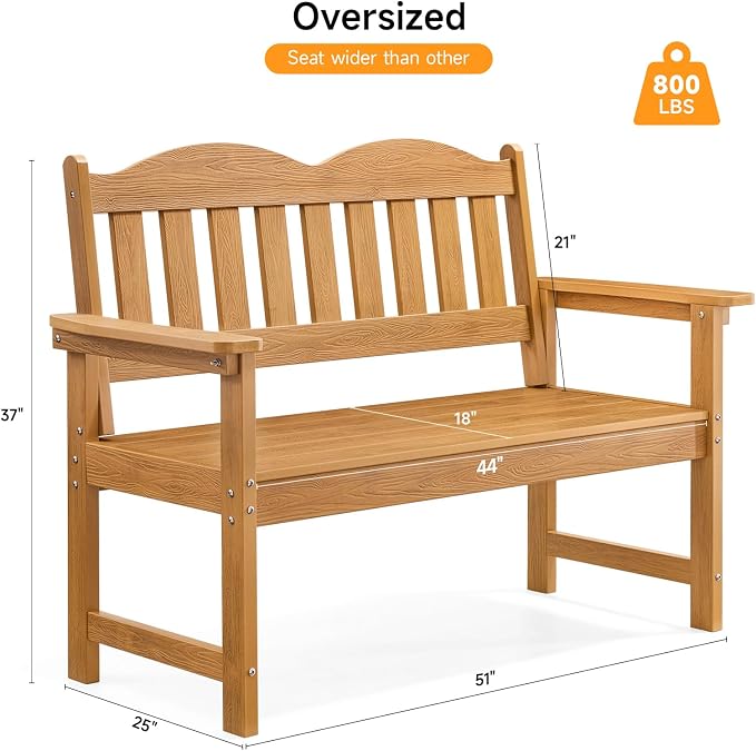 ONBRILL Outdoor Bench, 2-Person Poly Lumber Garden Bench - Image 3
