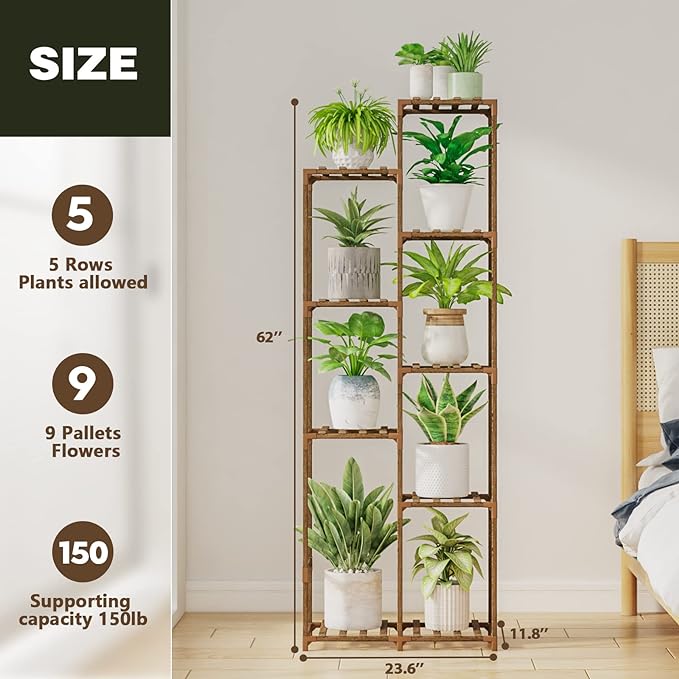 Bamworld 62 " Tall Plant Stand for Indoor Plants Outdoor Corner Plant Shelf - Image 6