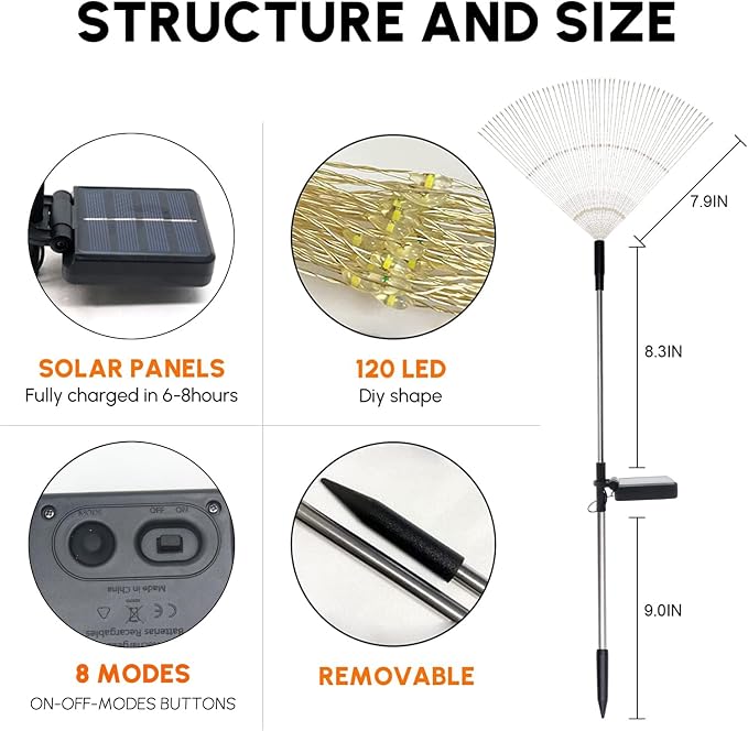 Solar Garden Firework Lights, 4 Pack, Waterproof, 120 LED, Warm White, Party - Image 7
