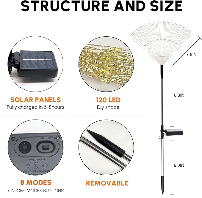 Solar Garden Firework Lights Outdoor Waterproof, 2 Pack Solar Powered Art Stake - Image 6